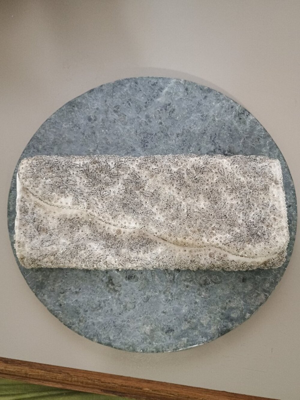 VINTAGE La Regale Evening Clutch Silver Beaded Cream Satin